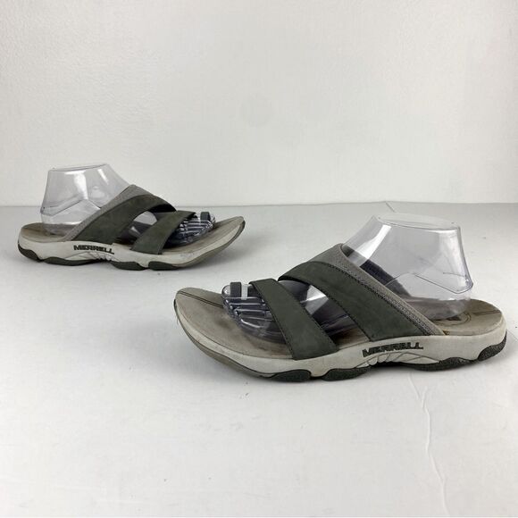 Merrell Women’s Terran Cush 3 Post Sandals Cushioned Sole Gray Nubuck Size 11 - Picture 1 of 12